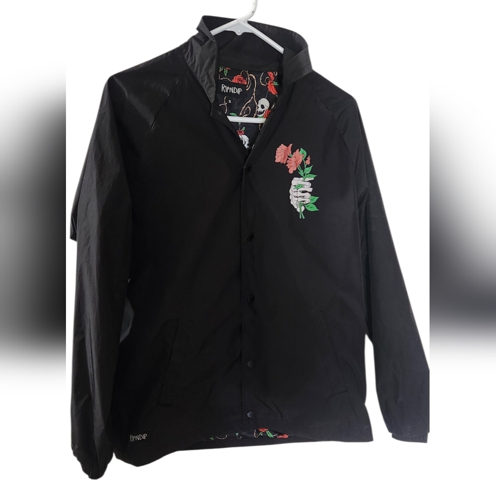Rip n Dip Dead Roses Skeleton Jacket in Black Snap Closure Men's Size Small